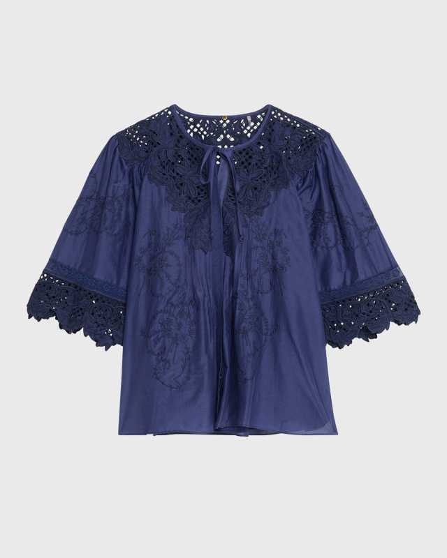 Bari Pintuck Lace-Embellished Blouse